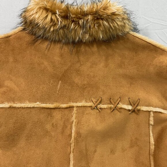 VTG RP Sport Regent Park Jacket Y2K Womens‎ L Cognac Faux Suede Fur Boho Western - Picture 12 of 12